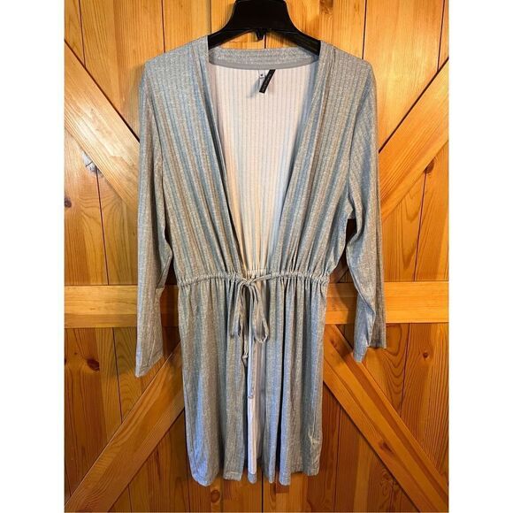 Jaclyn Intimates Size M Gray Heather Ribbed Open Front Robe Tie Long Sleeve nwot - Picture 1 of 5